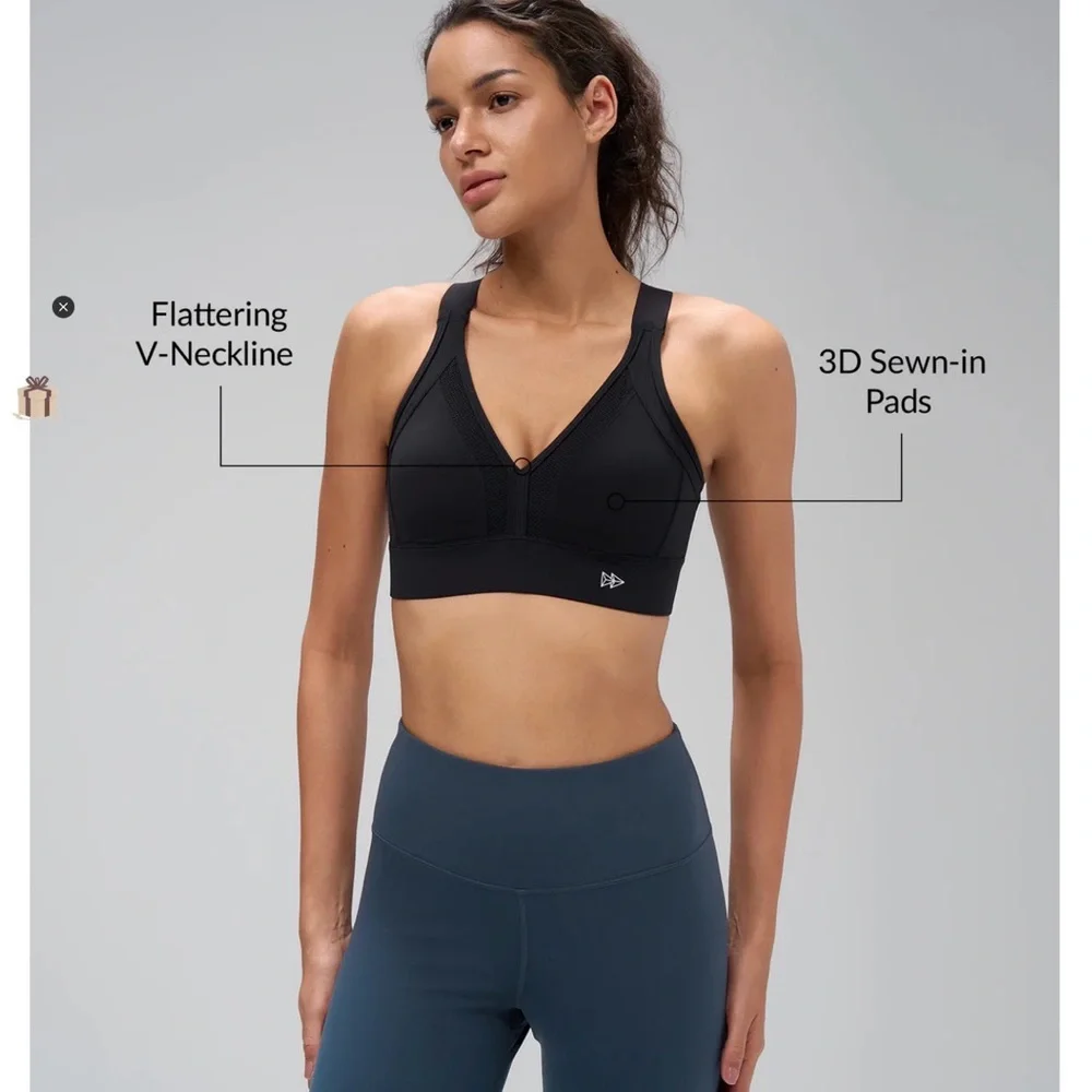 High impact Running Sleek Black Sports Bra by Yvette - Picture 3 of 7